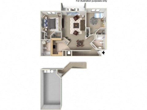 Floor plan for 2 beds, 2 baths, 1202 sqft
